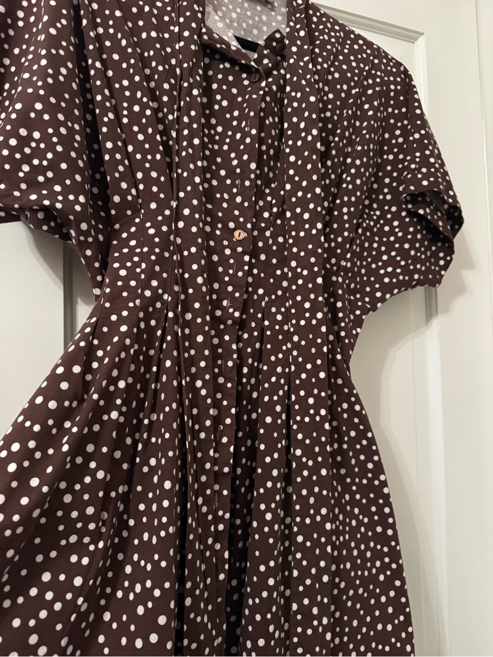 Anthropologie Exquise Tobie Brown Polka Dot Short-Sleeve Dress - Brown - Size M - Picture 7 of 9